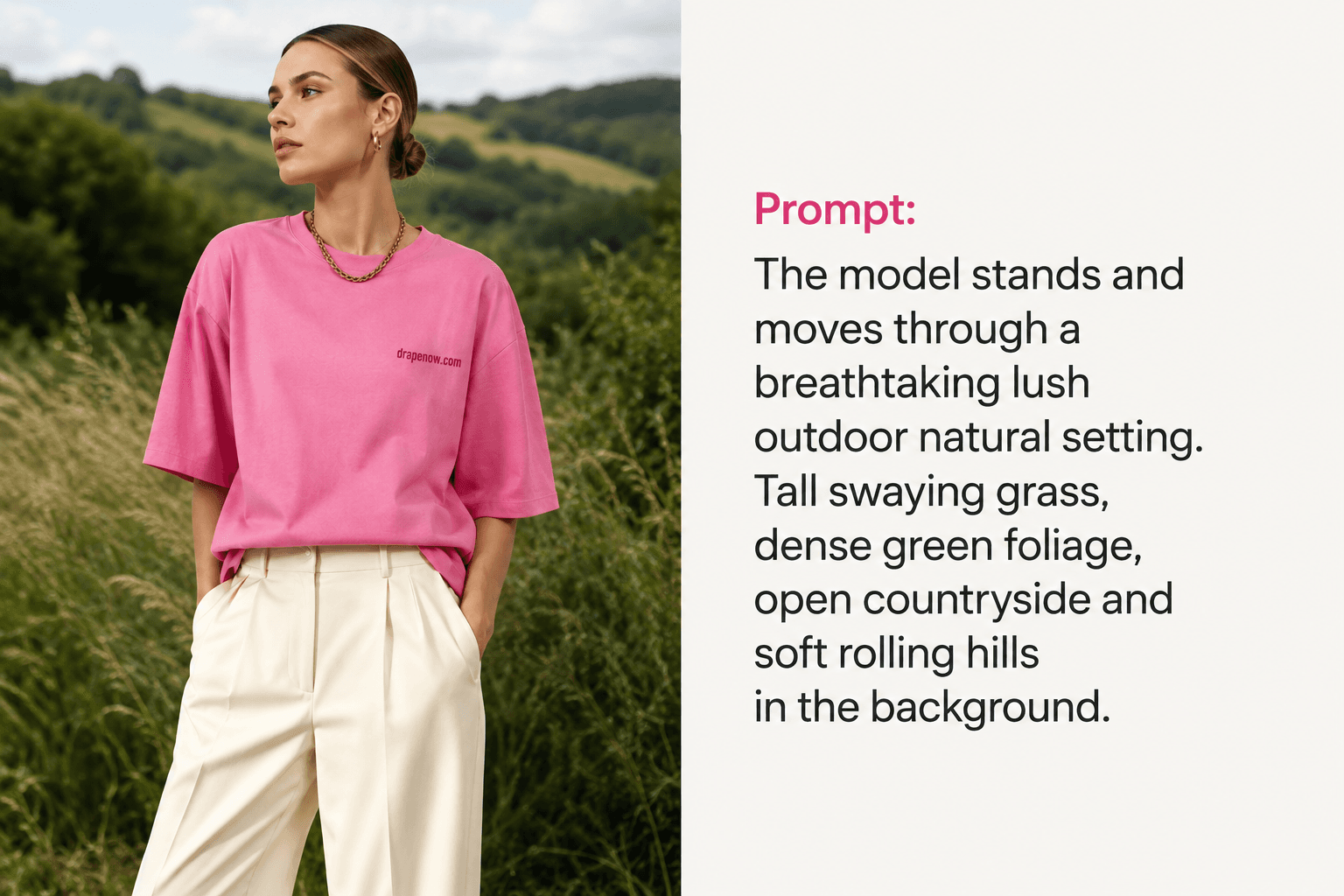 Fashion AI video output still — model wearing garment in motion, cinematic lighting, 9:16 format